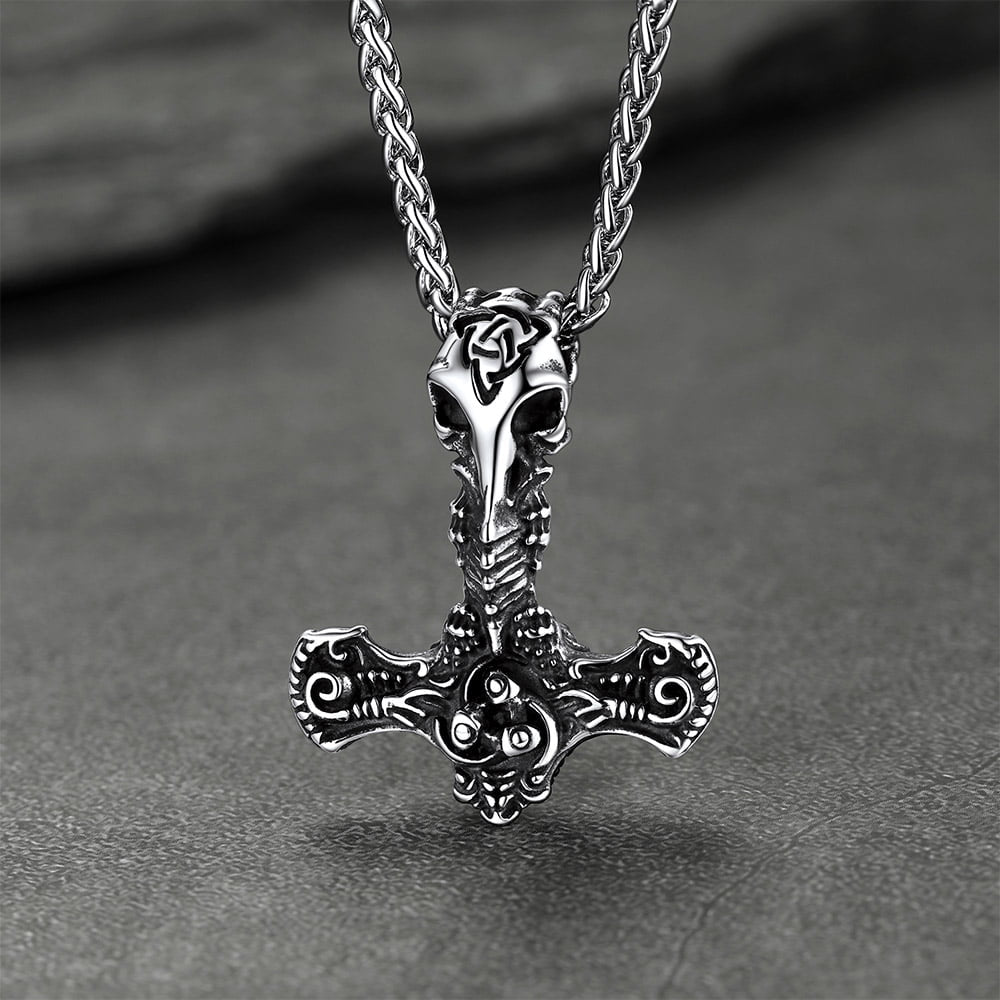Viking Raven Thor's Hammer Mjolnir Necklace Pendant for