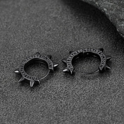Sterling Silver Rivet Hoop Earrings With Viking Runes for