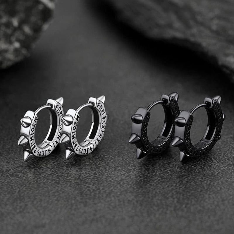 Sterling Silver Rivet Hoop Earrings With Viking Runes for