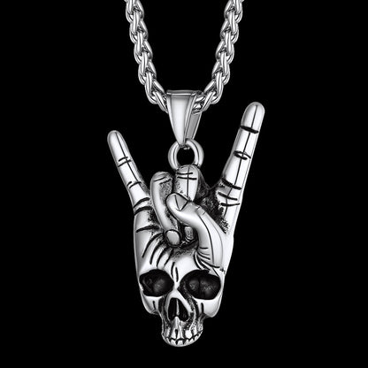 Rock Hand Skeleton Skull Necklace for