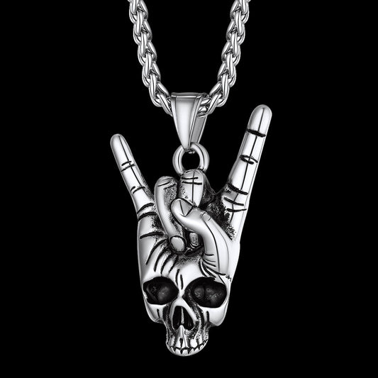 Rock Hand Skeleton Skull Necklace for