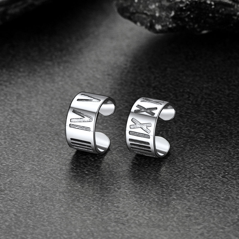 Sterling Silver Roman Numerals Non Pierced Ear Cuff Earrings Clip for