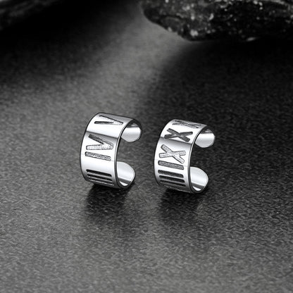 Sterling Silver Roman Numerals Non Pierced Ear Cuff Earrings Clip for
