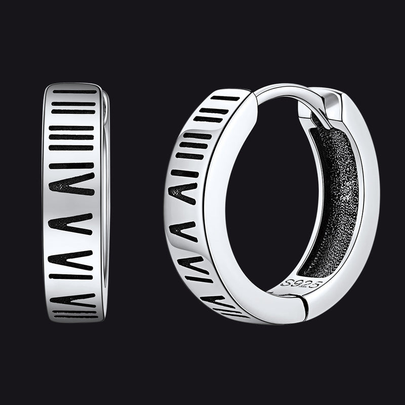 Roman Numerals Hoop Huggie Earrings for