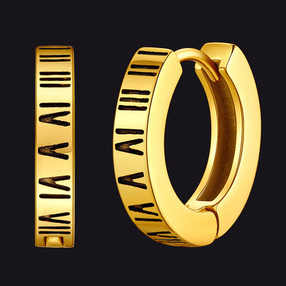 Roman Numerals Hoop Huggie Earrings for