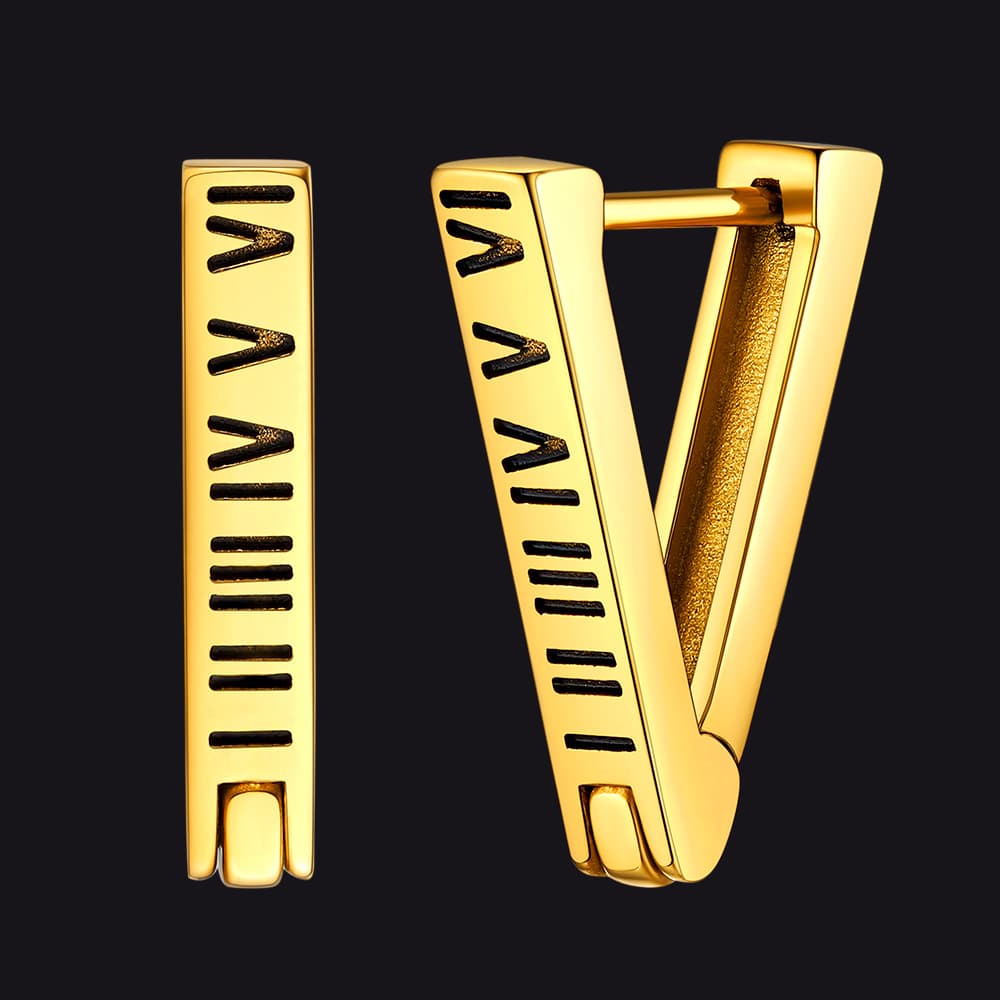 Roman Numerals Triangle Huggie Hoop Earrings for