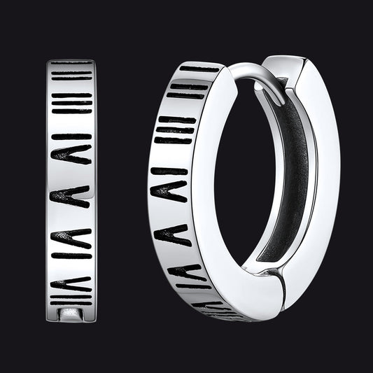 Roman Numerals Hoop Huggie Earrings for