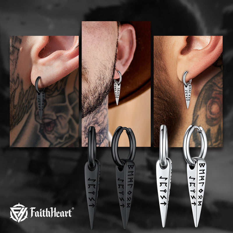 Norse Viking Runes Dangle Hoop Earrings for