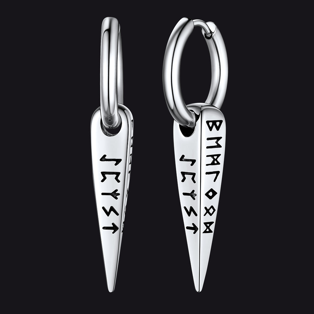 Norse Viking Runes Dangle Hoop Earrings for