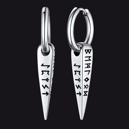 Norse Viking Runes Dangle Hoop Earrings for