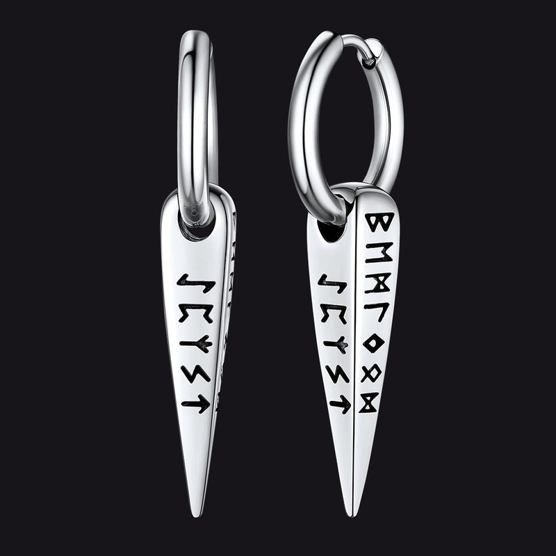 Norse Viking Runes Dangle Hoop Earrings for