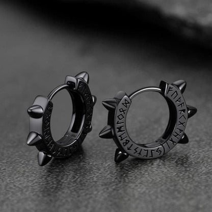Sterling Silver Rivet Hoop Earrings With Viking Runes for