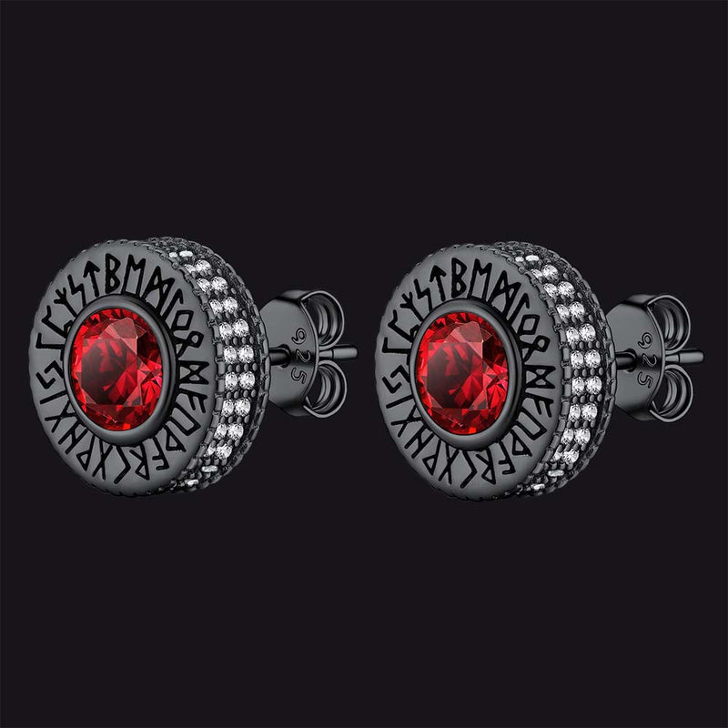 Sterling Silver Viking Runes Gemstone Stud Earrings for