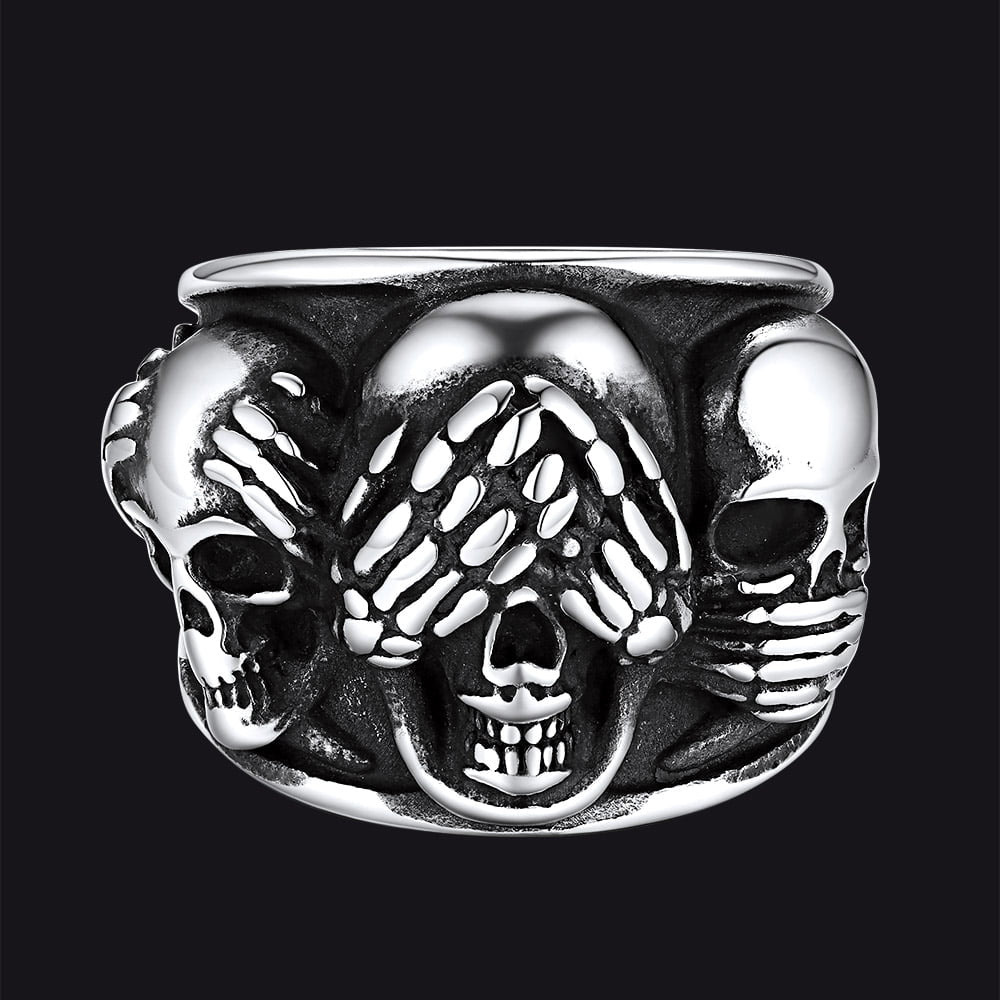 Gothic Punk Biker Skull Ring See No Evil Stainless Steel