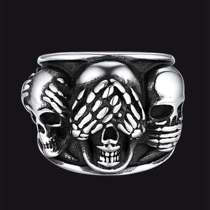 Gothic Punk Biker Skull Ring See No Evil Stainless Steel