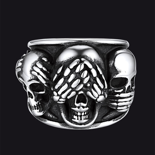 Gothic Punk Biker Skull Ring See No Evil Stainless Steel