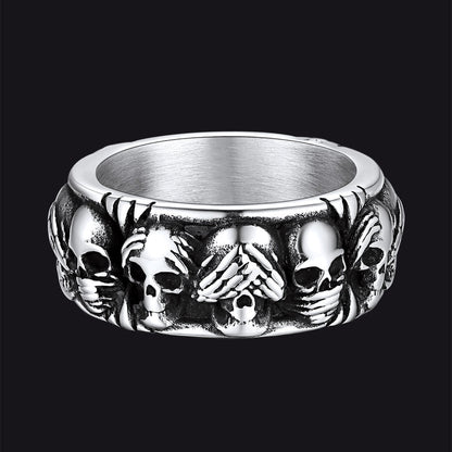 Gothic Punk Biker Skull Ring See No Evil Stainless Steel