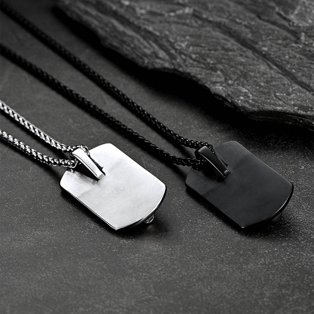 See No Evil, Hear No Evil, Speak No Evil Skulls Dog Tag Necklace for