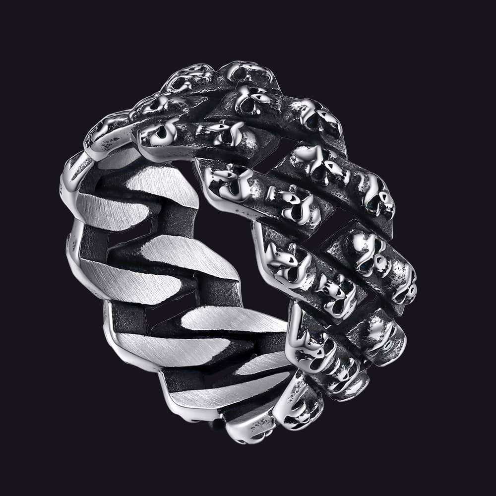 Stainless Steel Skull Chain Ring for