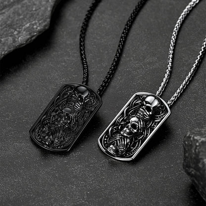 See No Evil, Hear No Evil, Speak No Evil Skulls Dog Tag Necklace for