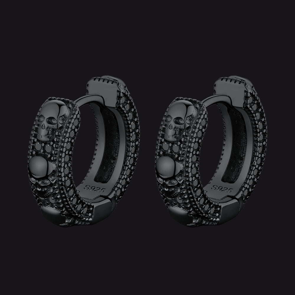 Cubic Zirconia Skull Huggie Hoop Earrings for
