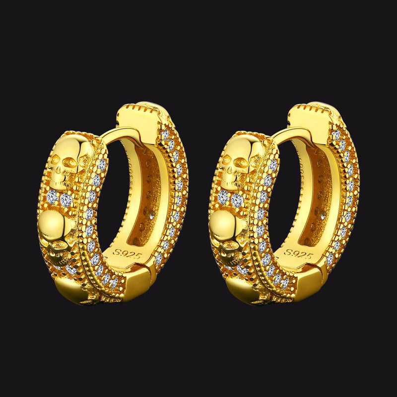 Cubic Zirconia Skull Huggie Hoop Earrings for