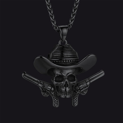 Gothic Cowboy Skull Pendant Necklace for