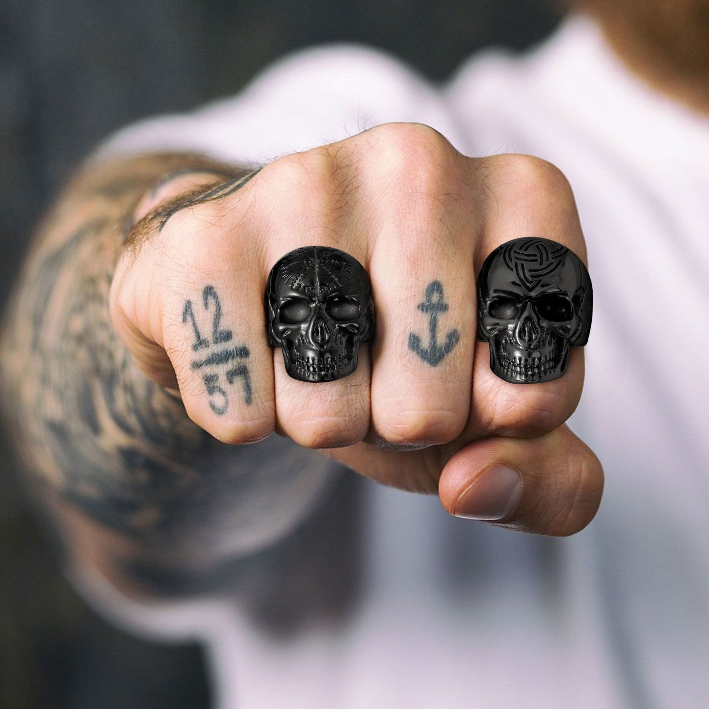 Gothic Skull Ring for With Viking Celtic Triquetra