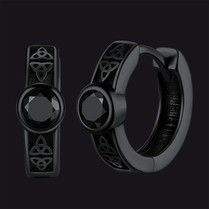 Black Onyx Celtic Knot Huggie Hoop Earrings for