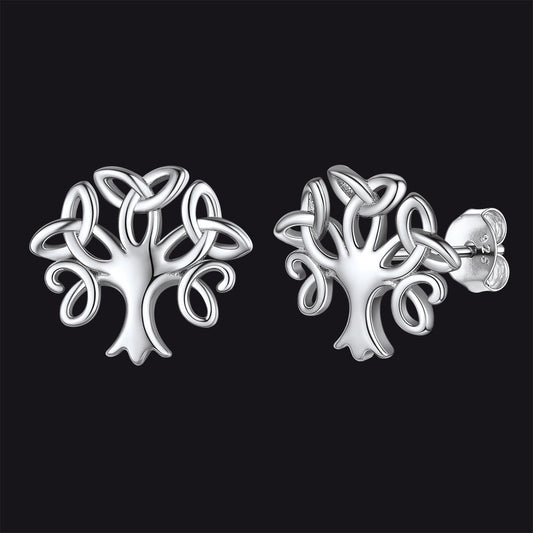 Silver Celtic Knot Tree of Life Stud Earrings for