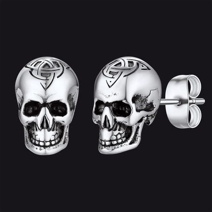 Celtic Triquetra Skull Stud Earrings for