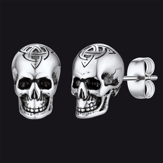 Celtic Triquetra Skull Stud Earrings for