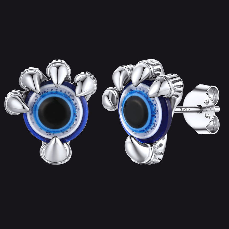 Sterling Silver Dragon Claw Evil Eye Stud Earrings for
