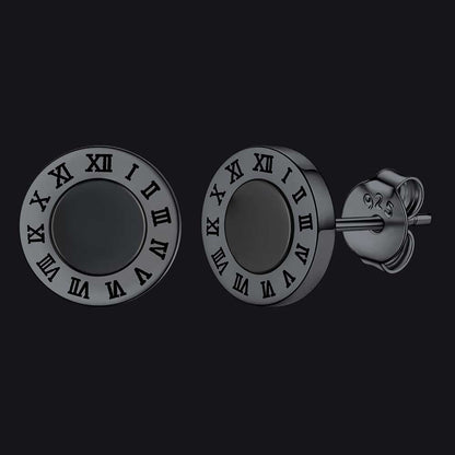 Sterling Silver Roman Numerals Black Onyx Stud Earrings