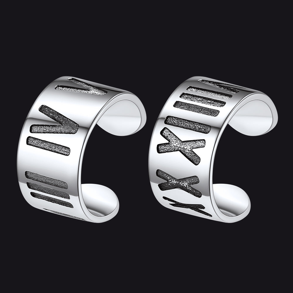Sterling Silver Roman Numerals Non Pierced Ear Cuff Earrings Clip for