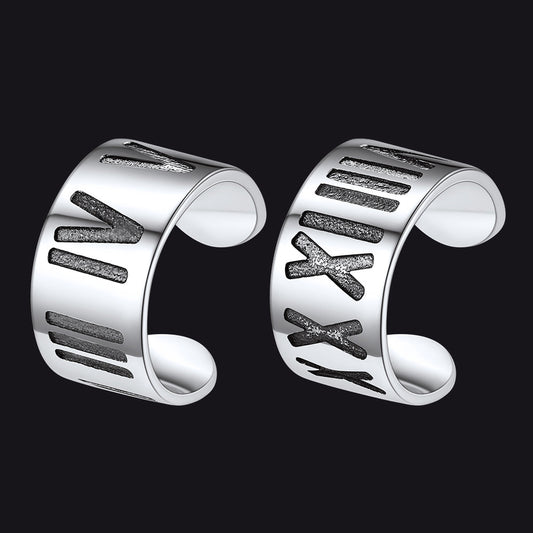 Sterling Silver Roman Numerals Non Pierced Ear Cuff Earrings Clip for