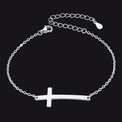 Sterling Silver Sideways Cross Bracelet for /
