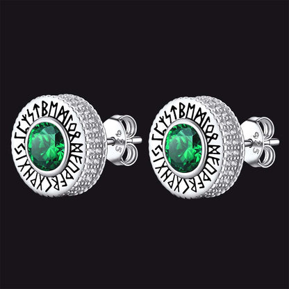 Sterling Silver Viking Runes Gemstone Stud Earrings for