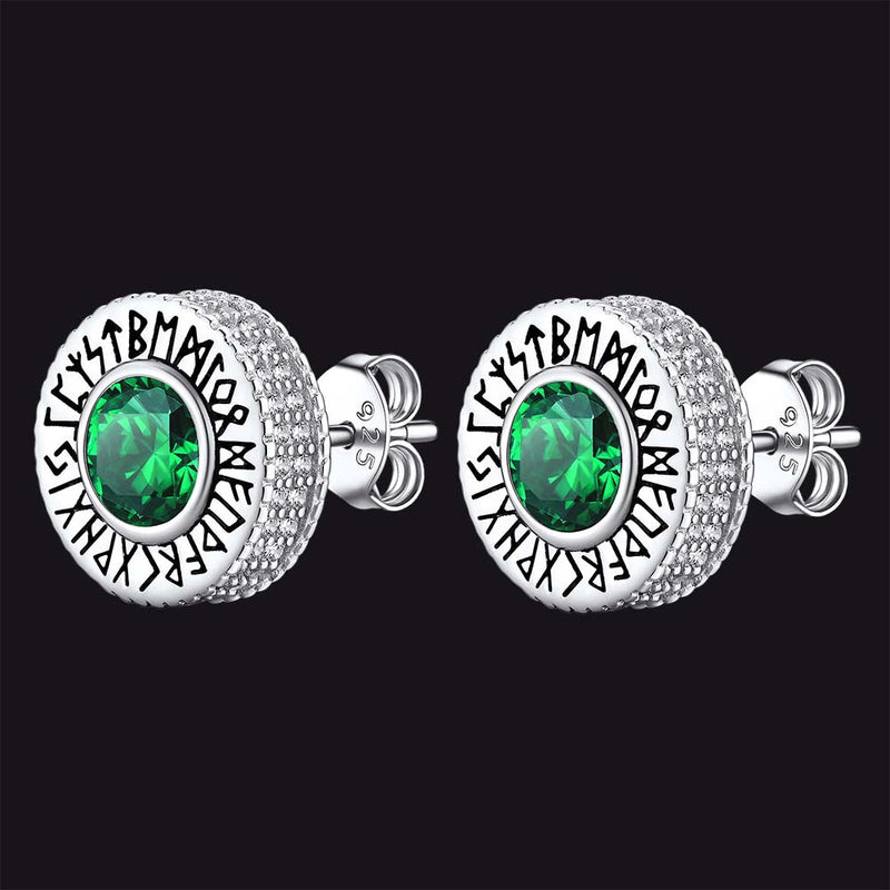 Sterling Silver Viking Runes Gemstone Stud Earrings for