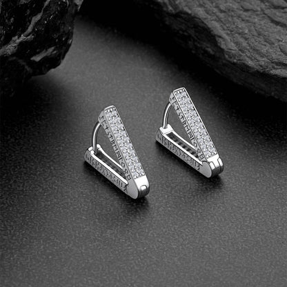 Cubic Zirconia Triangle Huggie Hoop Earrings With Viking Runes for