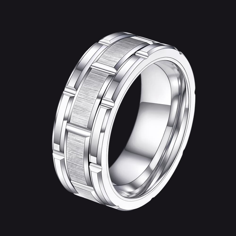 Tungsten Carbide Wedding Band Ring Brick Pattern Groove Ring for 8mm