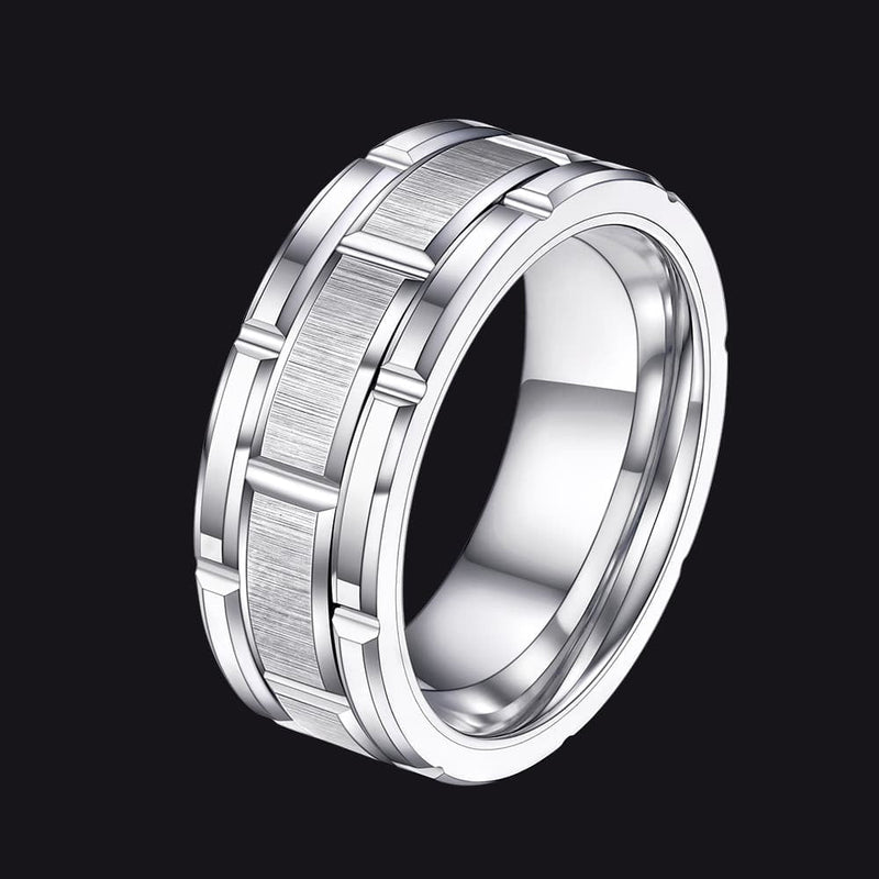 Tungsten Carbide Wedding Band Ring Brick Pattern Groove Ring for 8mm