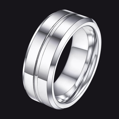 Grooved Tungsten Carbide Wedding Band Ring for 8mm