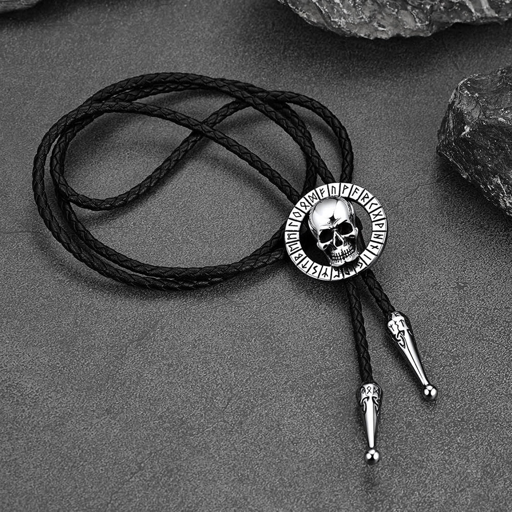 Gothic Skull Bolo Tie With Viking Rune for