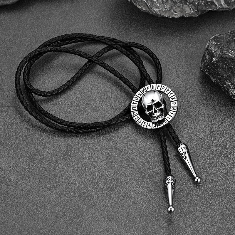 Gothic Skull Bolo Tie With Viking Rune for