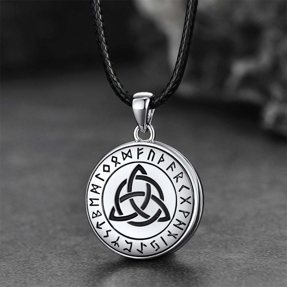 Custom Celtic Knot Photo Locket Necklace With Leather Chain for