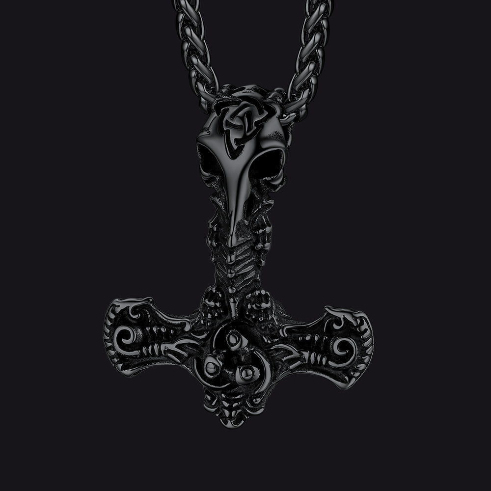 Viking Raven Thor's Hammer Mjolnir Necklace Pendant for