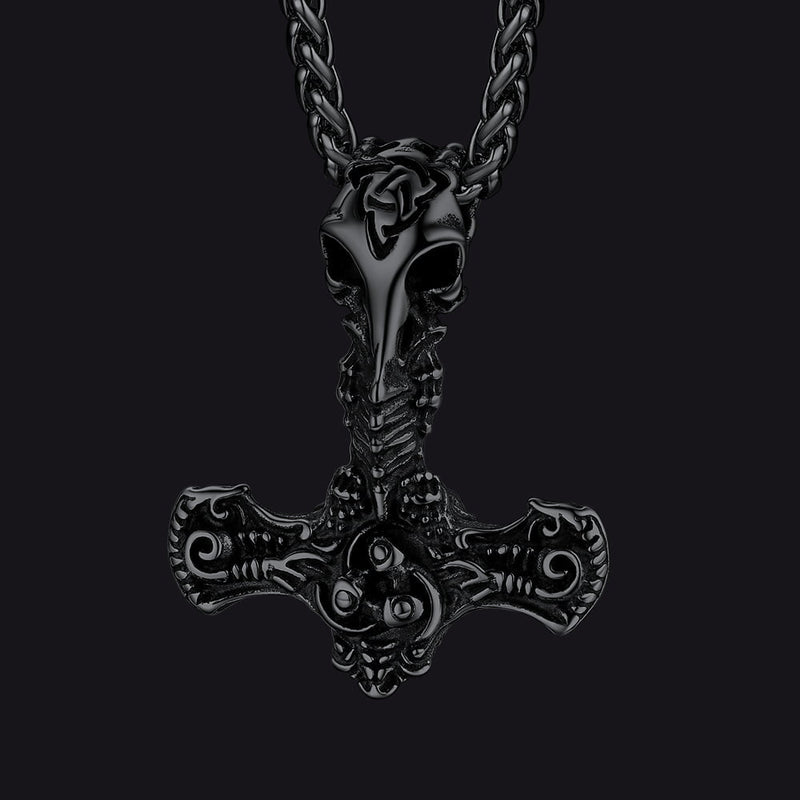 Viking Raven Thor's Hammer Mjolnir Necklace Pendant for