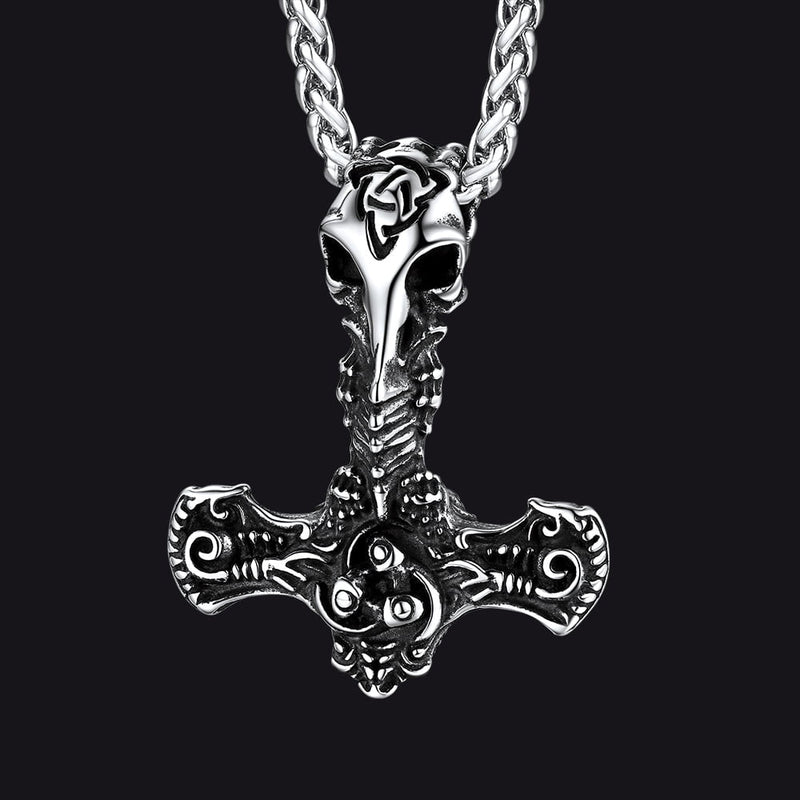 Viking Raven Thor's Hammer Mjolnir Necklace Pendant for