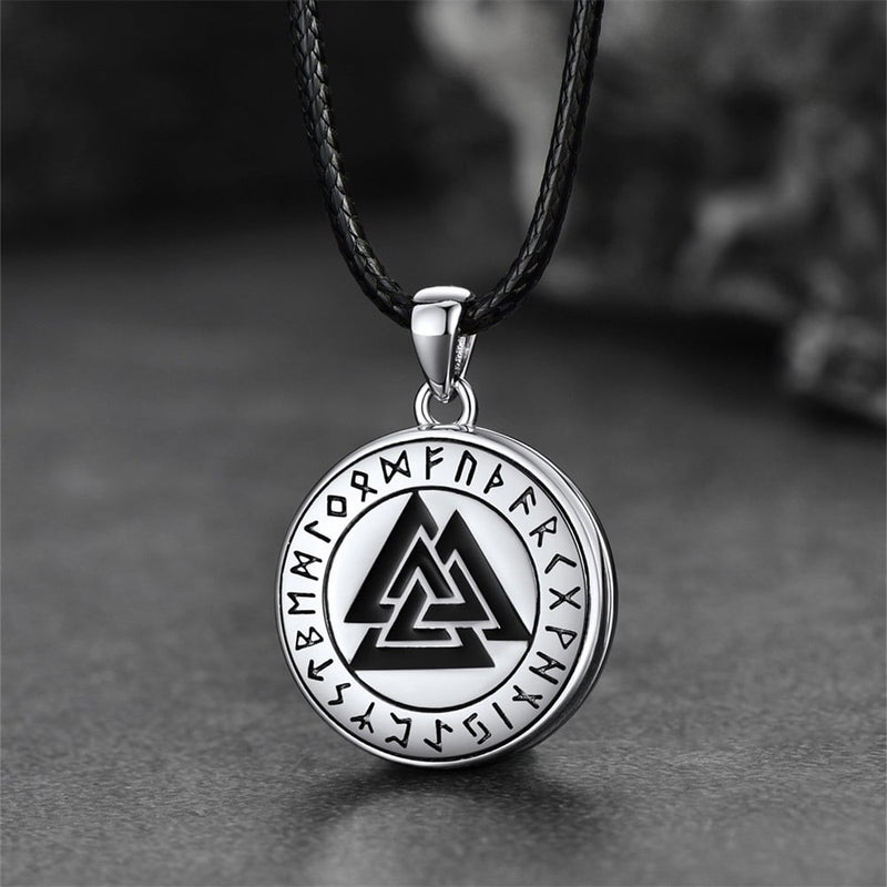 Personalized Viking Valknut Photo Locket Pendant With Leather Necklace